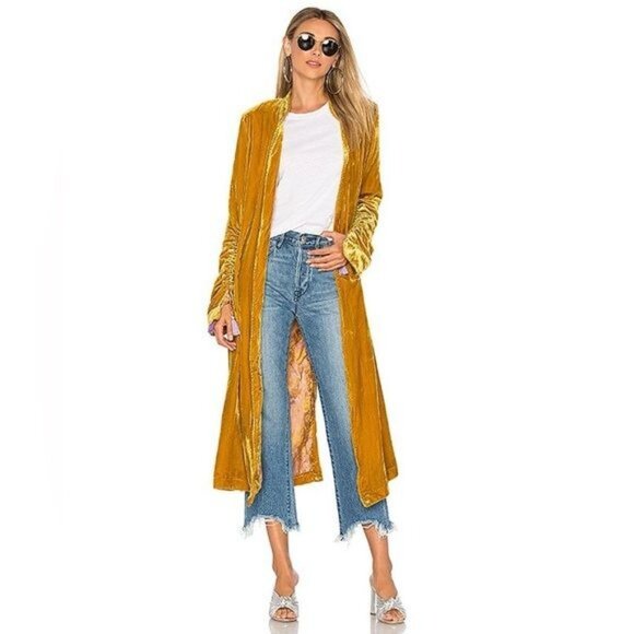 RARE Free People Golden Crushed Velvet Maxi Duster | Boho Cottagecore Whimsigoth - Picture 15 of 16